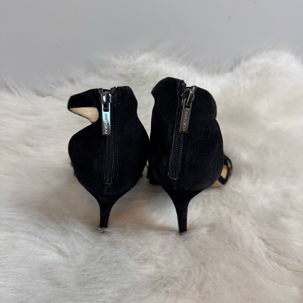 Jimmy Choo Viola Suede Fringe Rhinestone Sandal Heels - Picture 11 of 13